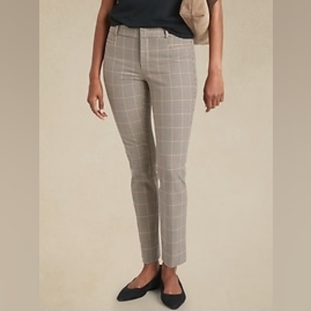 NWT Banana Republic Plaid Brown Beige Pink Modern Sloan mid-rise skinny fit 0